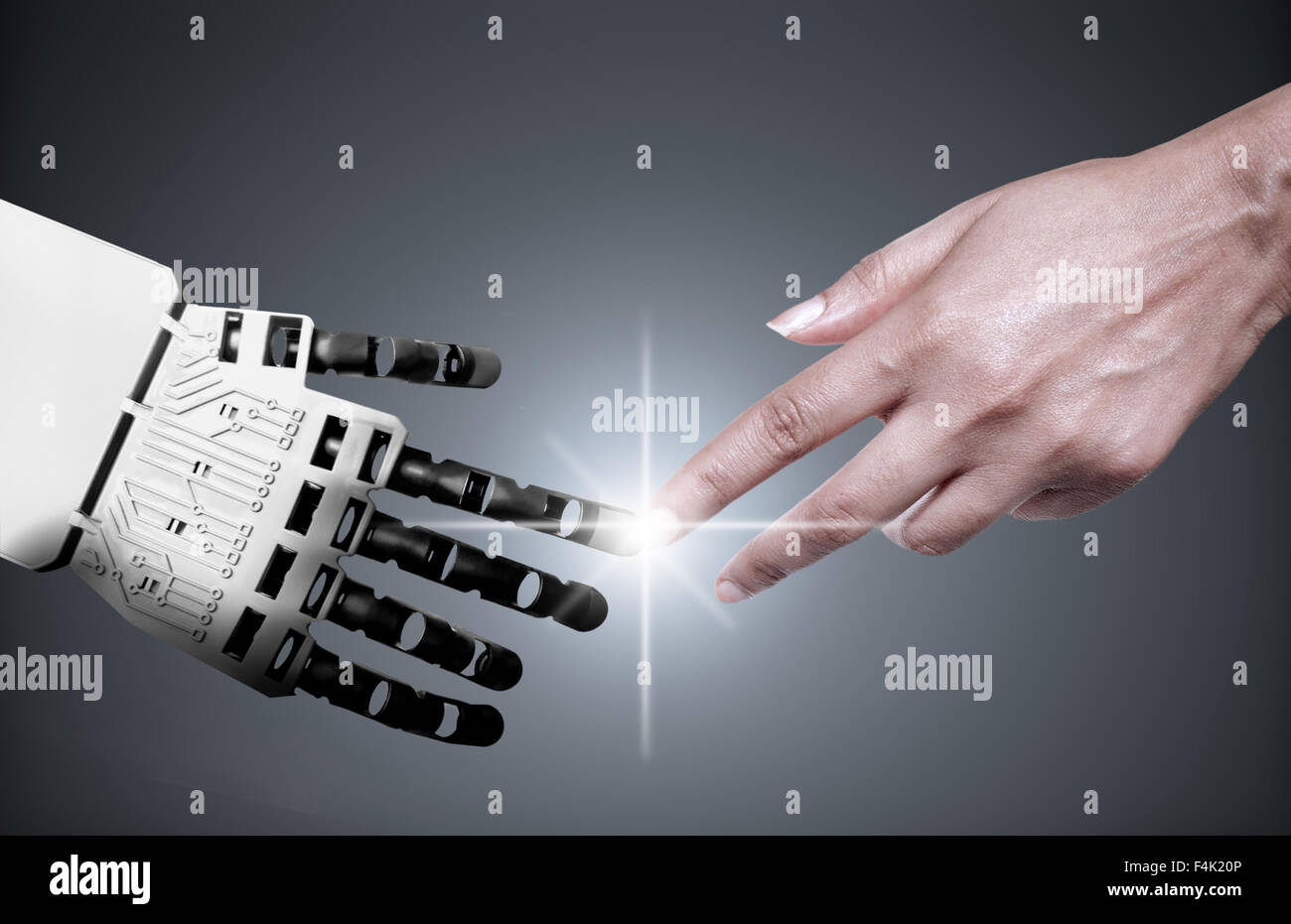 Robot et de l'index touchant Banque D'Images