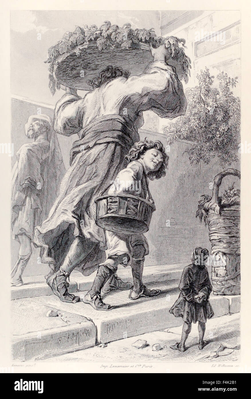 Gulliver et Lordbruldrud, à partir de la version française de "Voyages de Gulliver" de Jonathan Swift (1667-1745), illustration par Paul Gavarni (1804-1866). Voir la description pour plus d'informations. Banque D'Images
