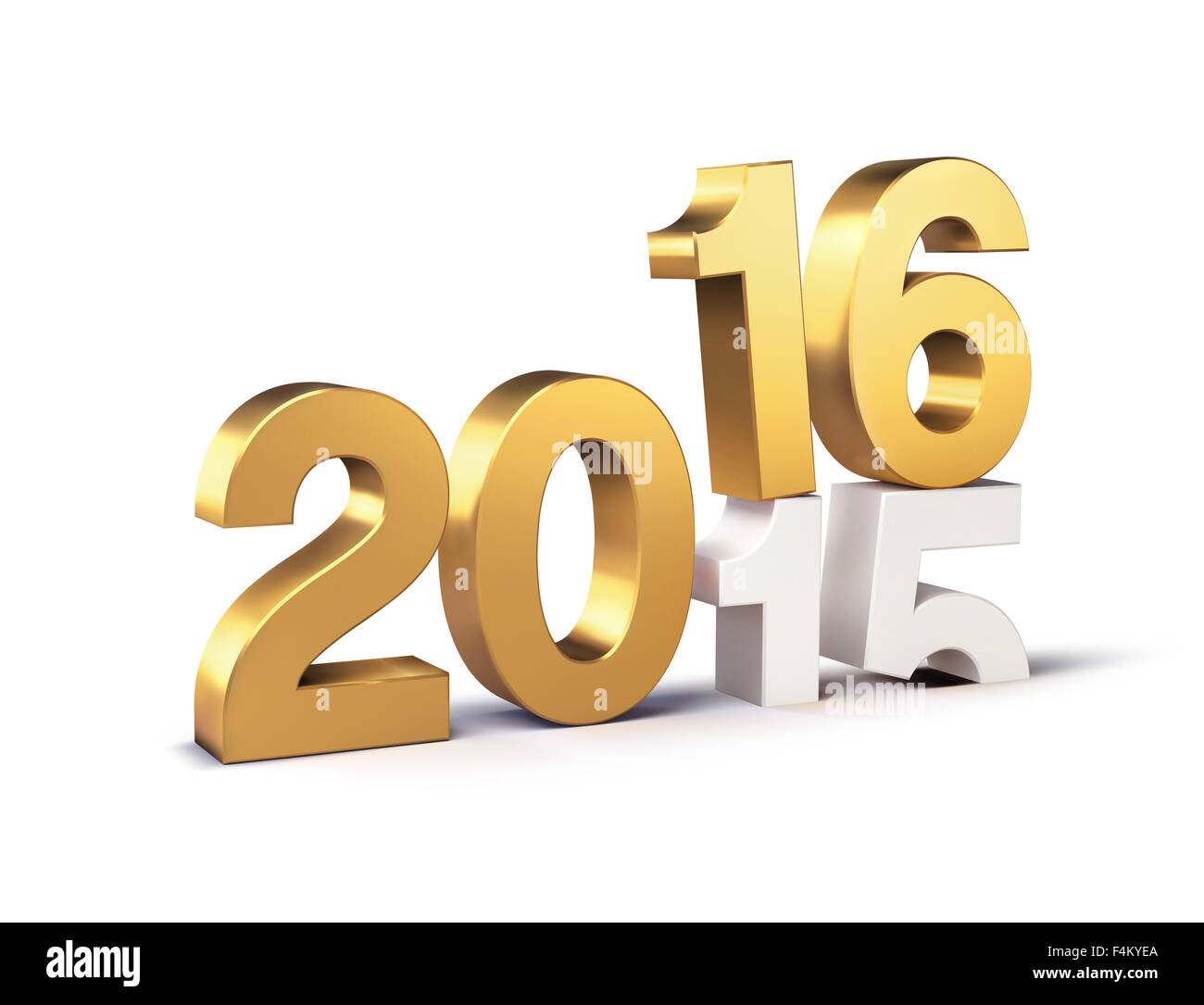 Nouveau 3D'or de l'année 2016 plus de 2015 isolated on white Banque D'Images