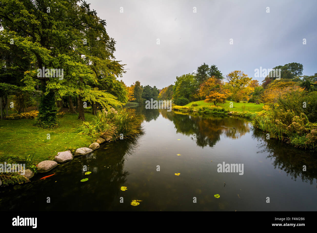 Au début de l'automne couleur et un lac à Botanisk ont, à Copenhague, au Danemark. Banque D'Images