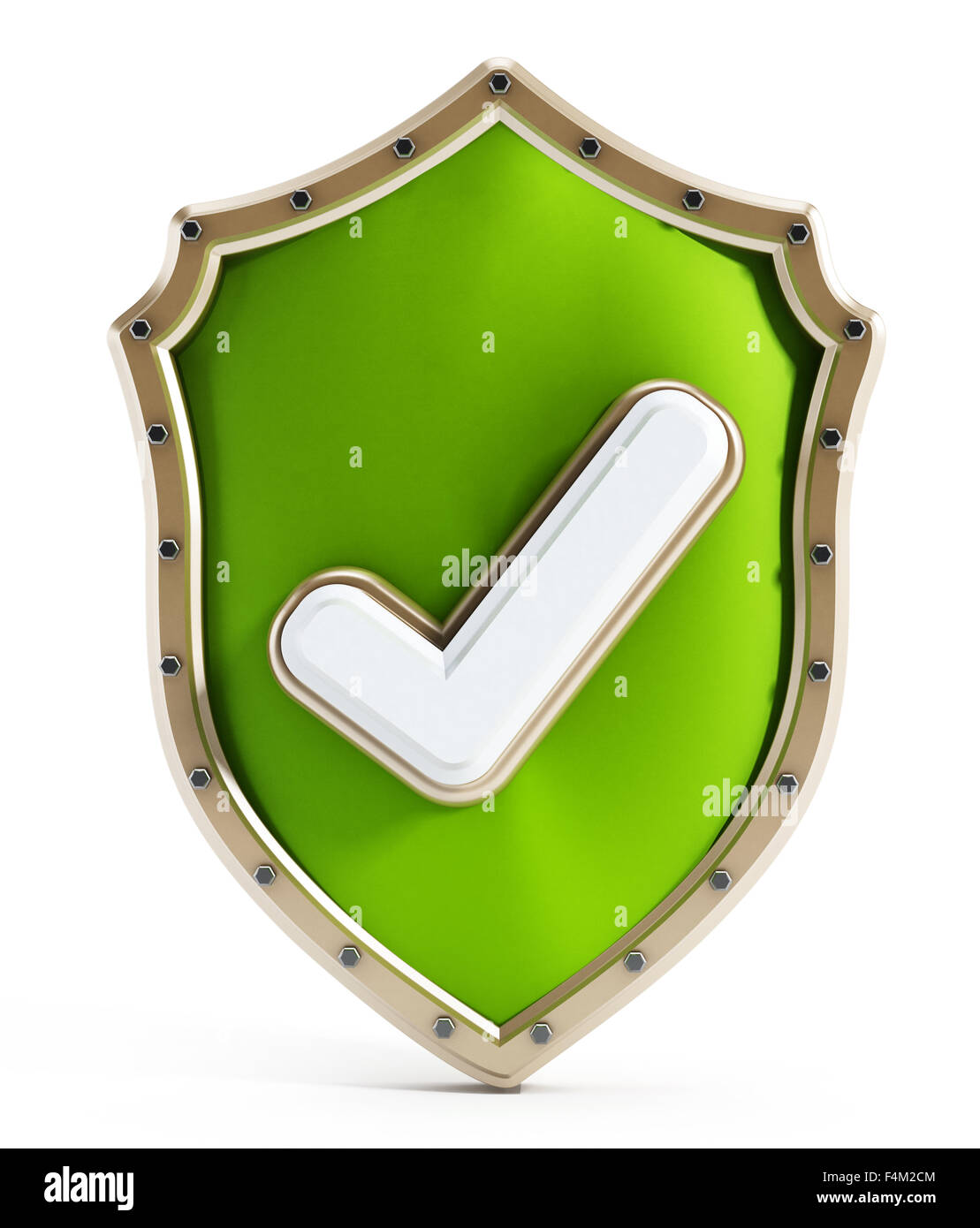 Green Shield avec icône tick isolé sur fond blanc Banque D'Images