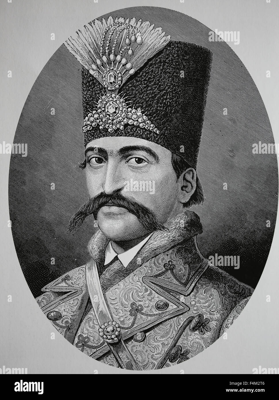 Naser al-Din Shah Qajar (1831-1896). Roi de Perse à partir de 1848-1896. Il a été assassiné. Dynastie Qajar. La gravure. 19e siècle. Banque D'Images