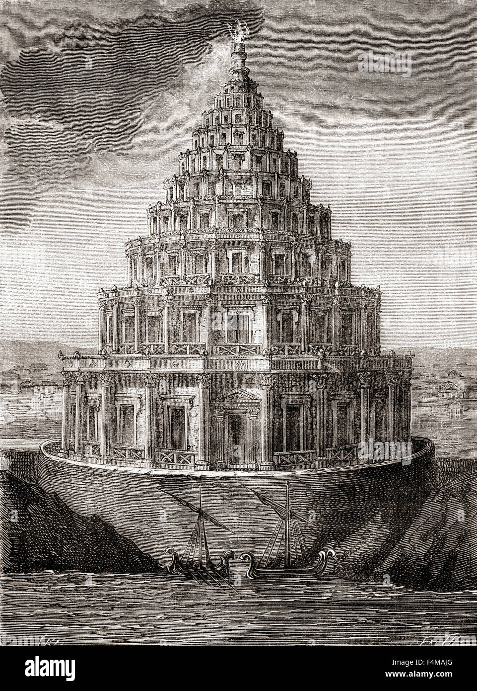 Une représentation de l'imaginaire du xixe siècle Le Phare d'Alexandrie, aka phare d'Alexandrie. Un phare construit par le Royaume ptolémaïque entre 280 et 247 avant JC. Banque D'Images
