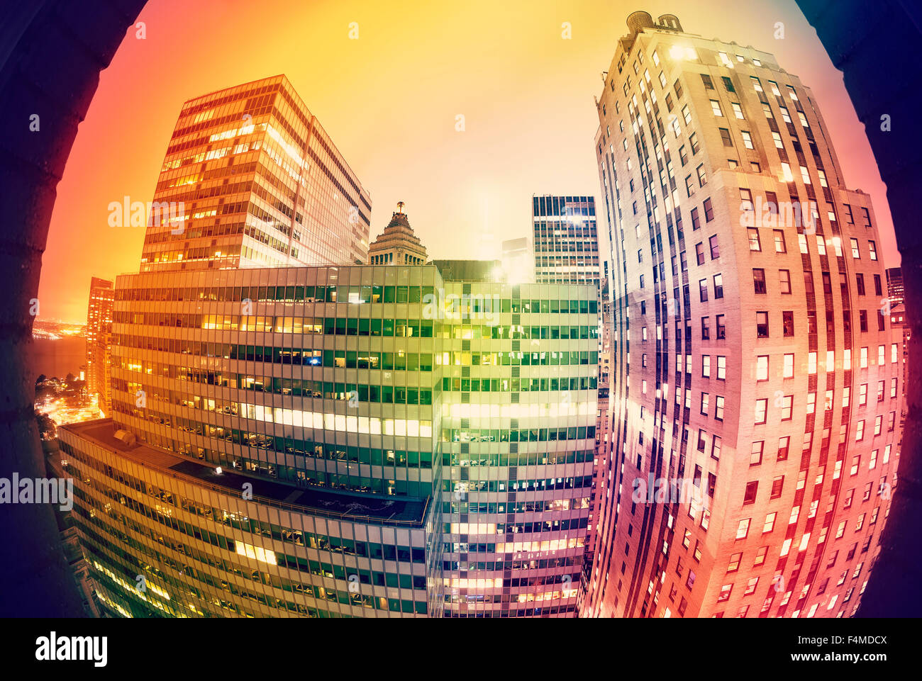 Couleurs abstraites de nuit photo fisheye bureaux, creative business concept. Banque D'Images