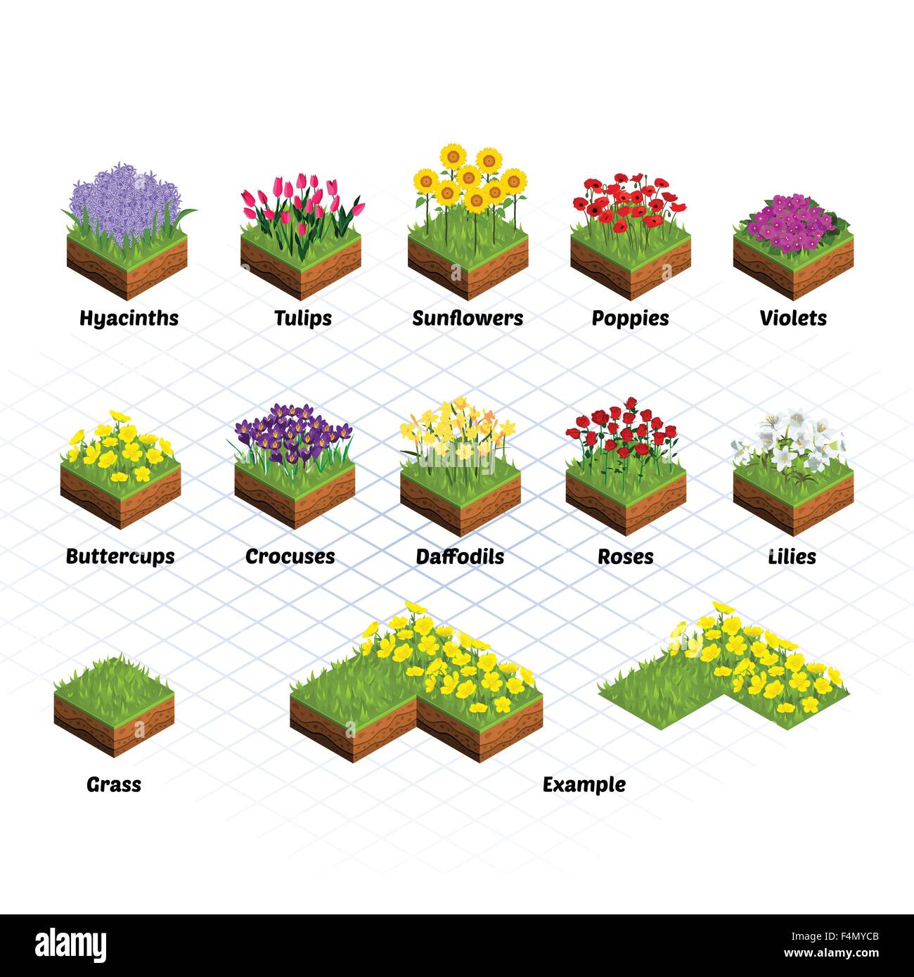 Ensemble de fleurs carreaux isométrique Illustration de Vecteur