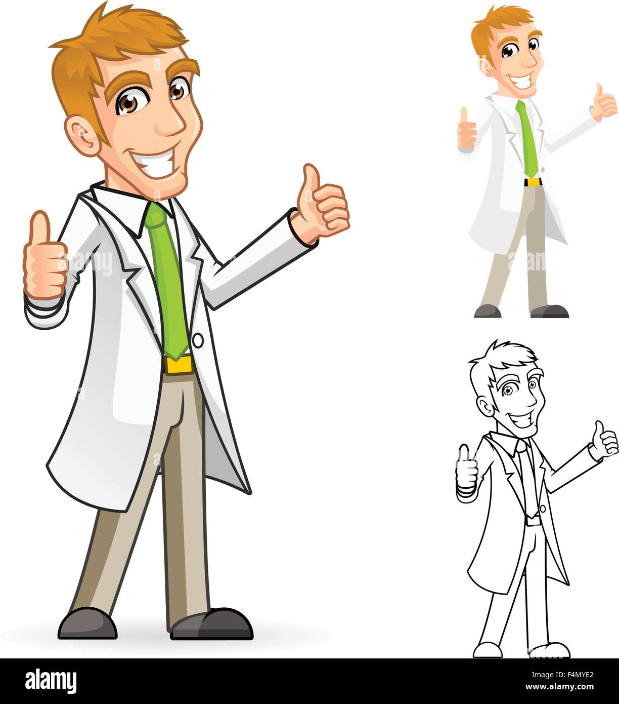 Scientifique principal personnage avec Thumbs Up Arms Illustration de Vecteur