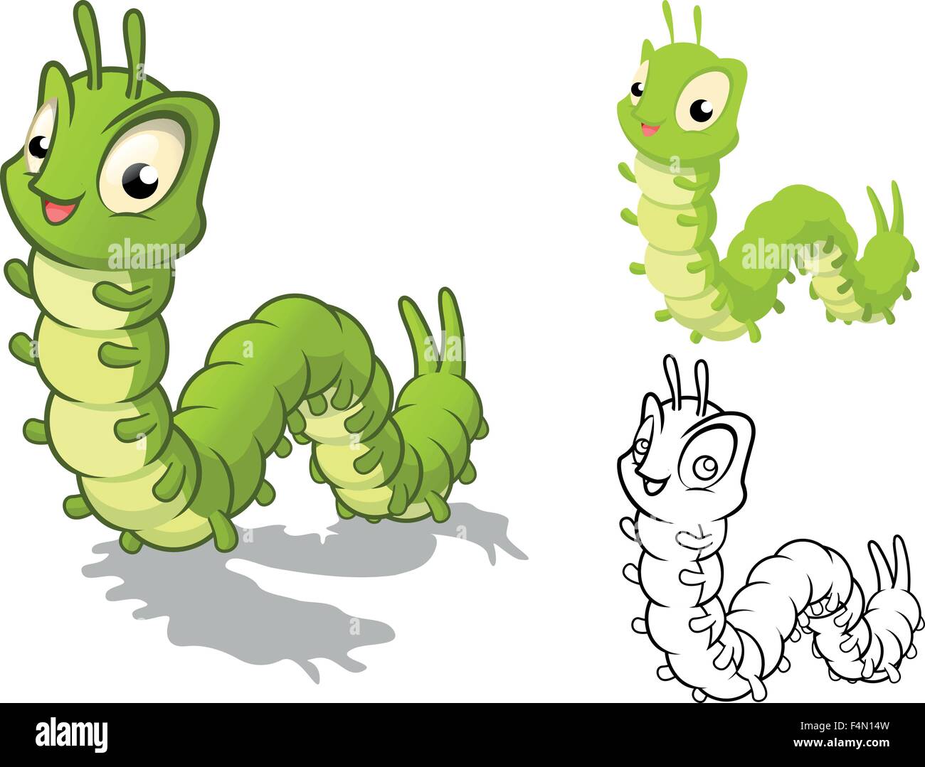 Caterpillar détaillée Personnage avec télévision et Design Art Ligne Version noir et blanc Illustration de Vecteur