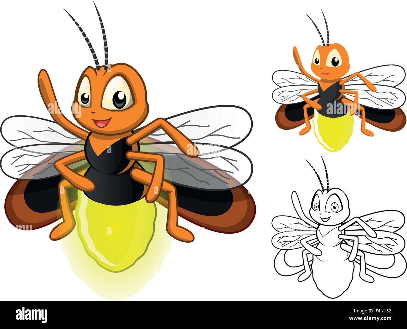 Firefly détaillée Personnage avec télévision et Design Art Ligne Version noir et blanc Illustration de Vecteur
