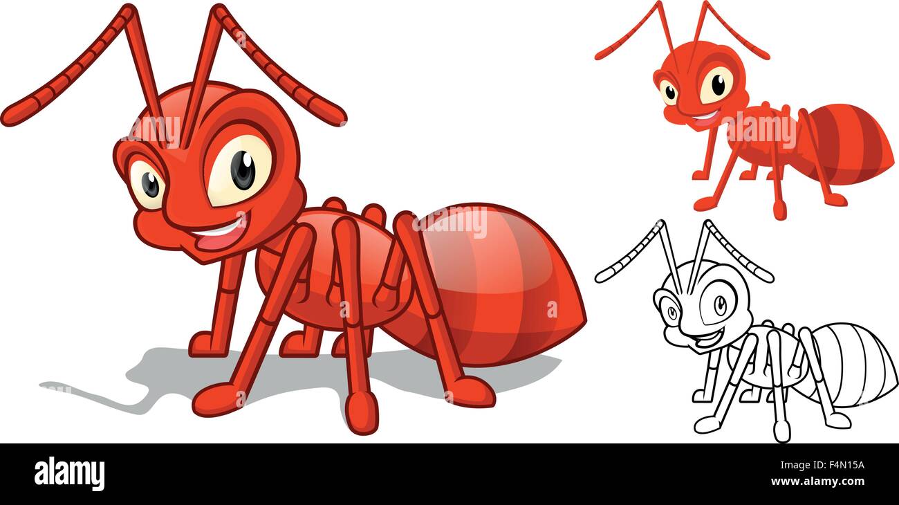 Red Ant détaillé Personnage avec télévision et Design Art Ligne Version noir et blanc Illustration de Vecteur