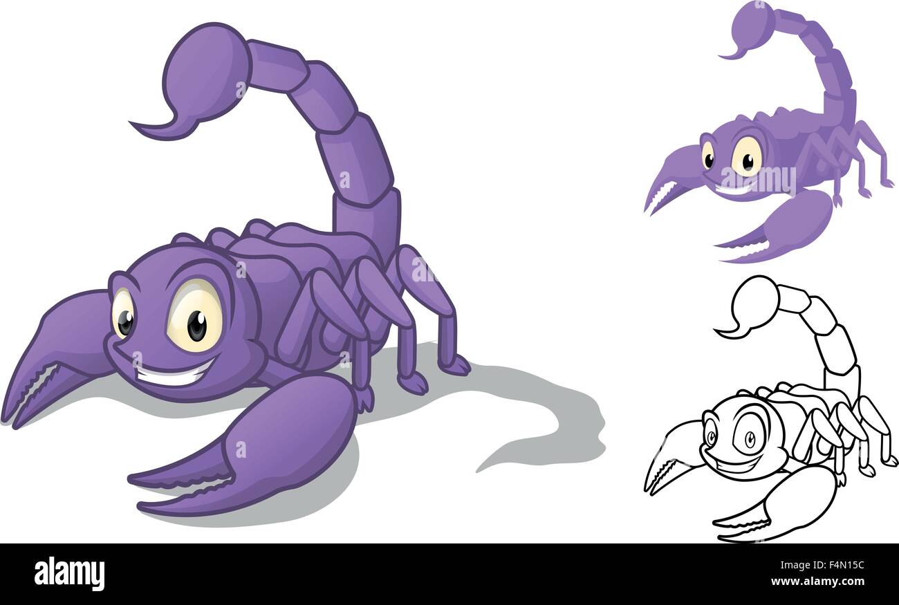 Scorpion détaillée Personnage avec télévision et Design Art Ligne Version noir et blanc Illustration de Vecteur