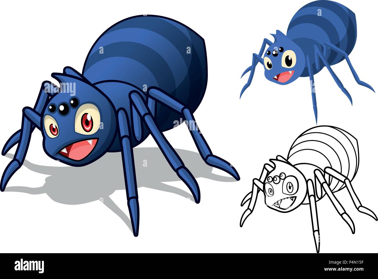 Spider détaillée Personnage avec télévision et Design Art Ligne Version noir et blanc Illustration de Vecteur
