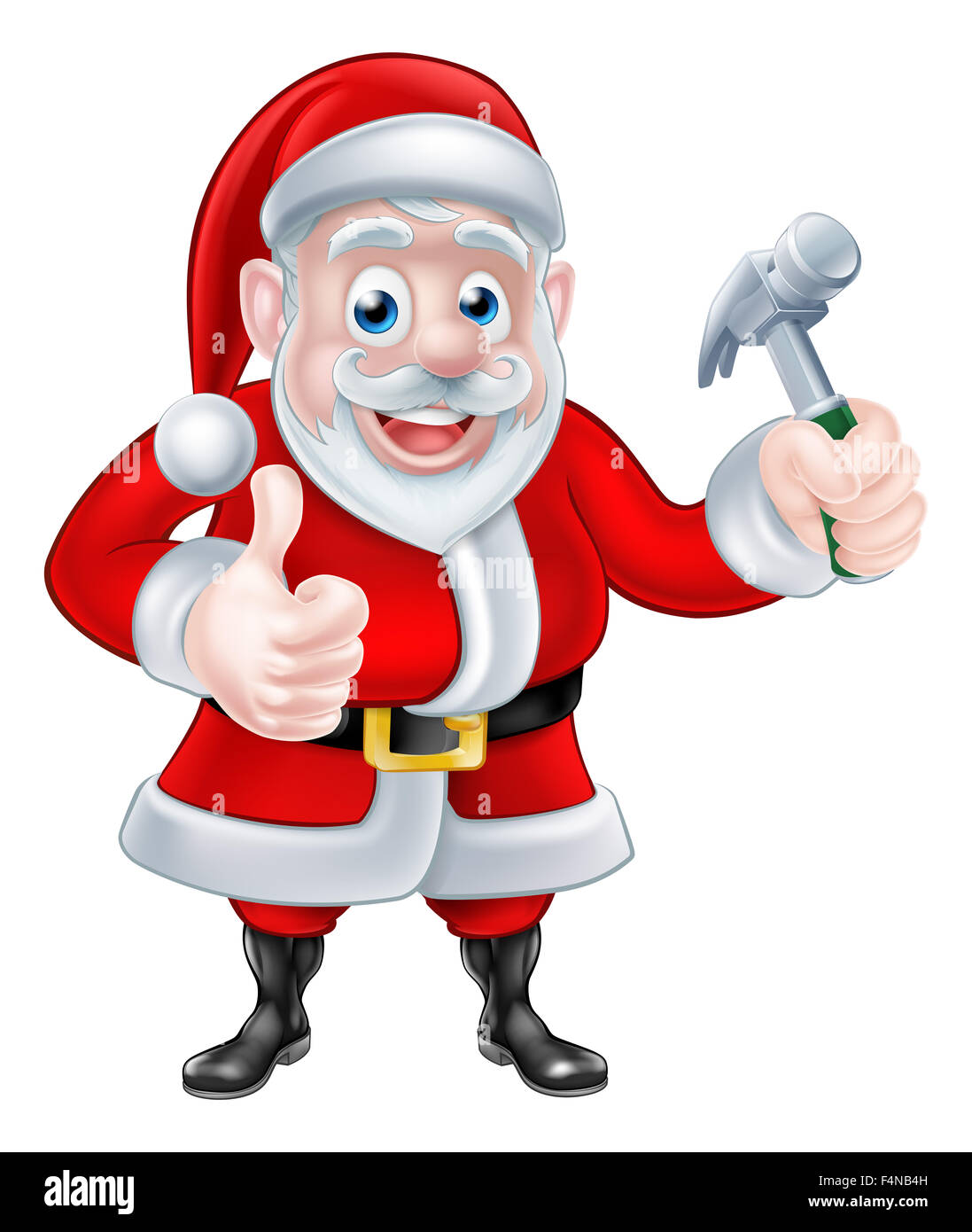 Dessin animé de Noël Le Père Noël en donnant un coup de pouce et la tenue d'un marteau Banque D'Images