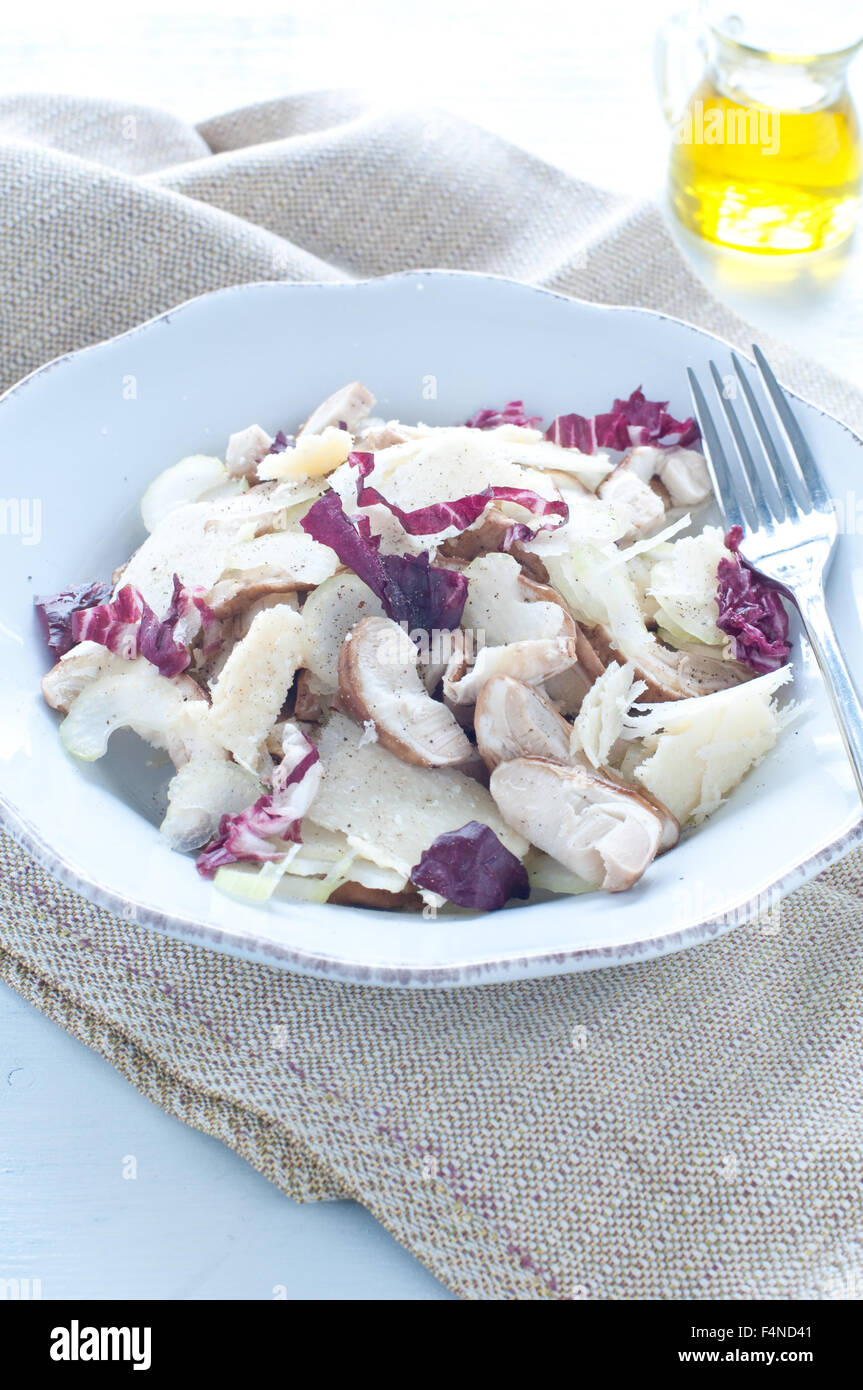 Salade de céleri aux champignons porcini, radicchio et Parmesan Banque D'Images