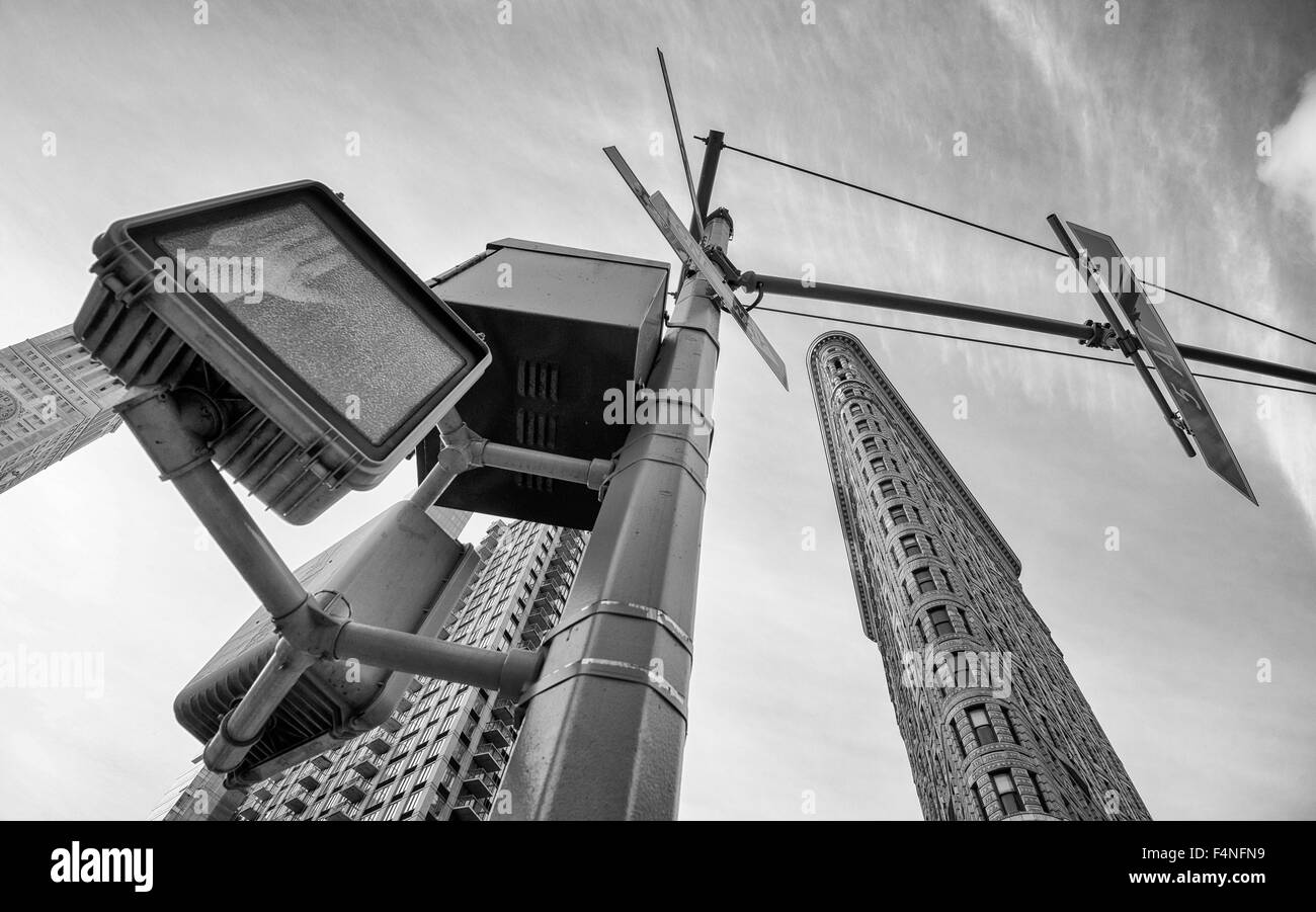 Image en noir et blanc de l'emblématique Flatiron Building, New York USA Banque D'Images