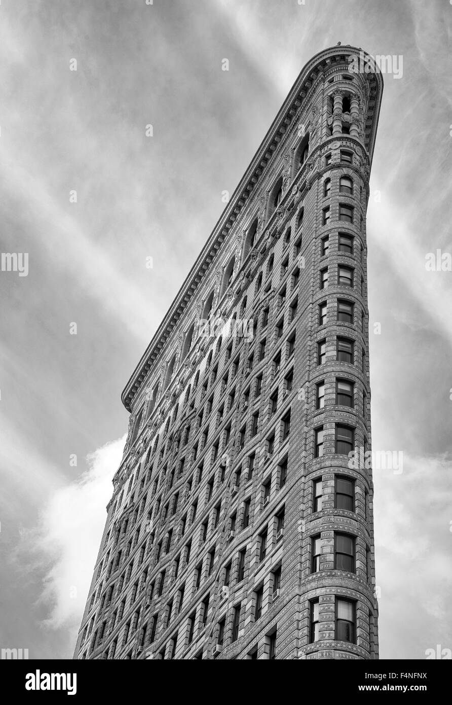 Image en noir et blanc de l'emblématique Flatiron Building, New York USA Banque D'Images
