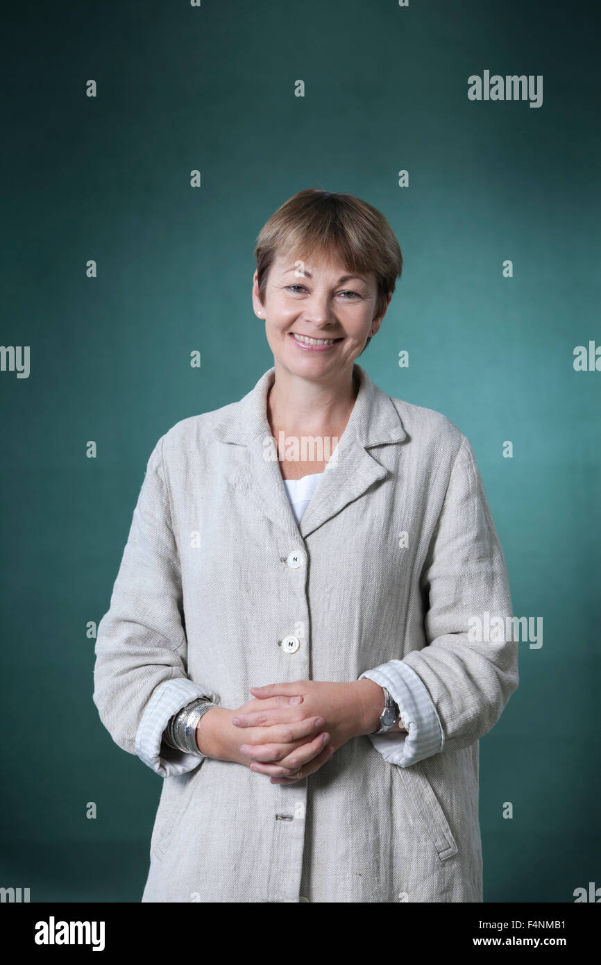 Caroline Lucas, le politicien britannique, député Vert et auteur, à l'Edinburgh International Book Festival 2015. Banque D'Images