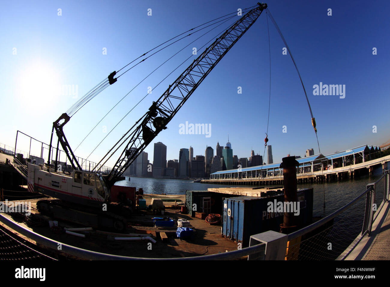 Site de construction à Pont de Brooklyn Park New York City Banque D'Images