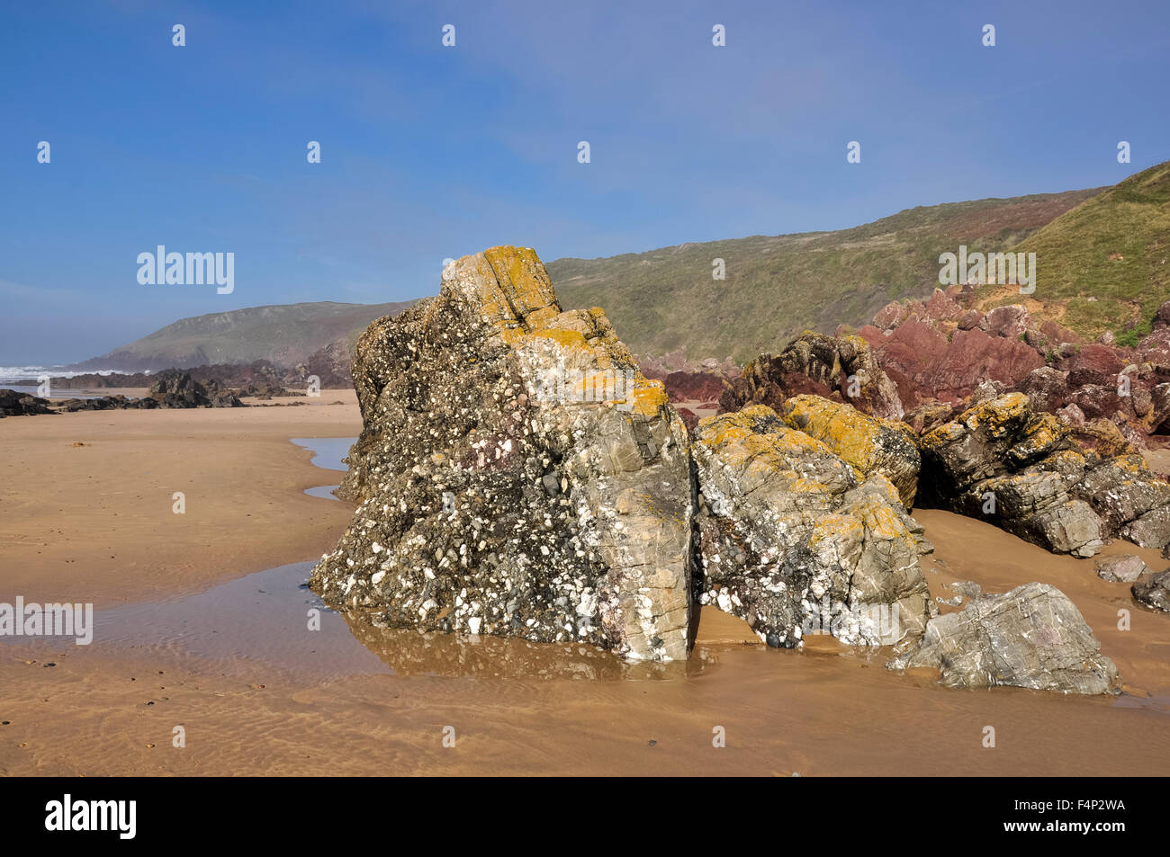 Géologie à l'ouest d'eau douce plage à Pembrokeshire, Pays de Galles. Banque D'Images