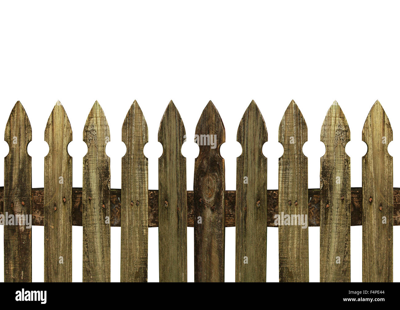 Vieille clôture en bois sur fond blanc Banque D'Images