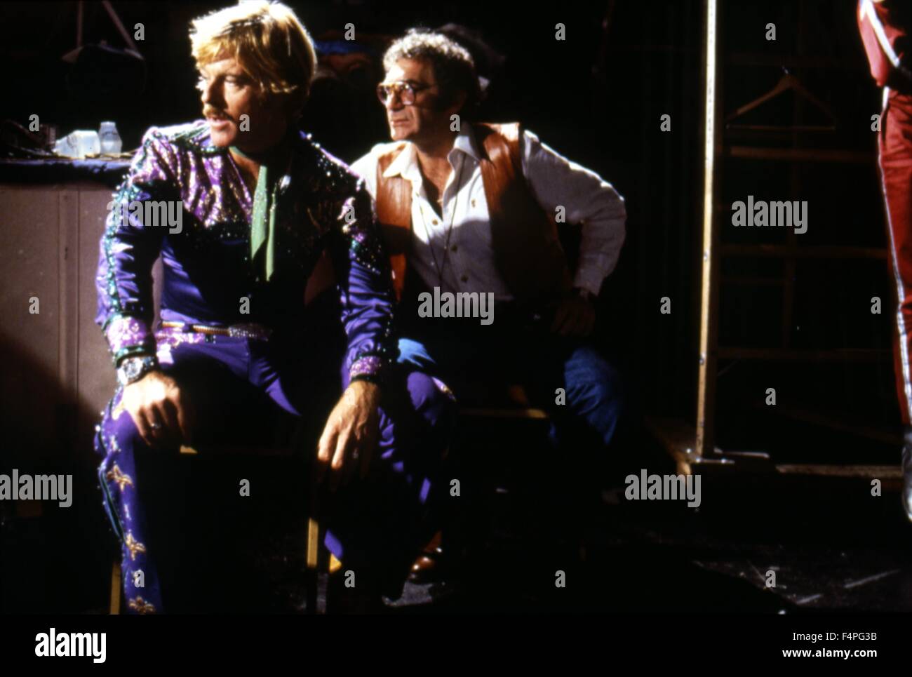 Sur le plateau, Sydney Pollack et Robert Redford / Le cavalier électrique / 1979 réalisé par Sydney Pollack Banque D'Images