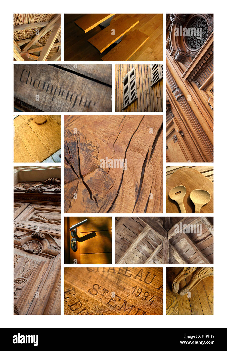 Image fonds en bois, les objets et l'architecture sur un collage Banque D'Images