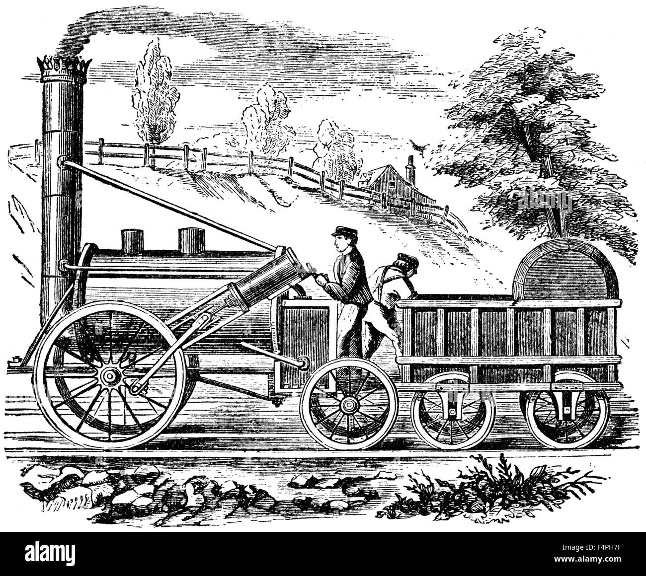 Stephenson's Rocket, Locomotive à vapeur, 1829, gravure 1889 Banque D'Images