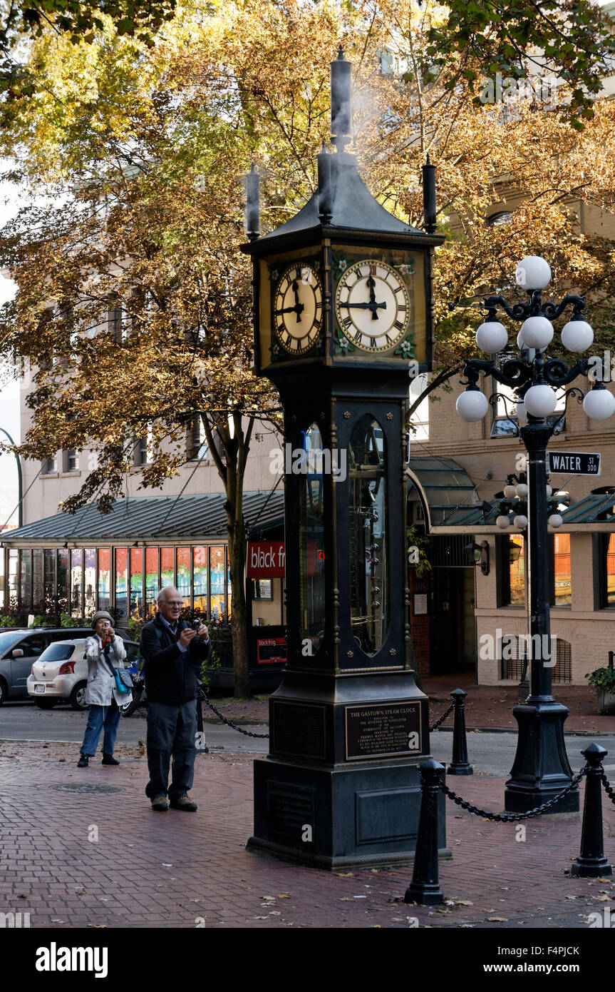 Photographie touristique l'horloge à vapeur de Gastown, sur la rue Water, dans le quartier historique de Gastown, Vancouver, BC, Canada Banque D'Images