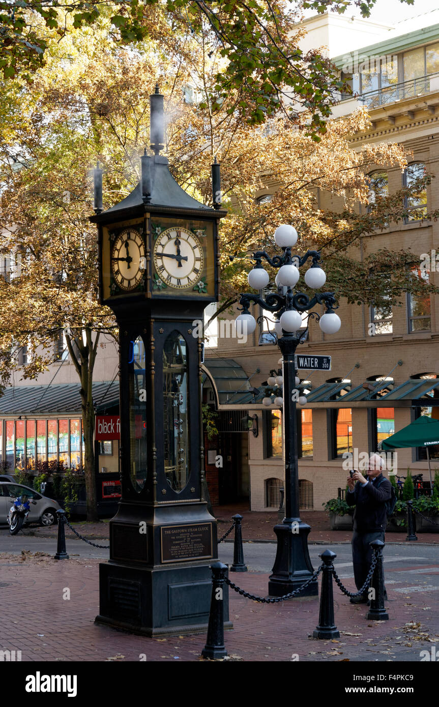 Photographie touristique l'horloge à vapeur de Gastown, sur la rue Water, dans le quartier historique de Gastown, Vancouver, BC, Canada Banque D'Images
