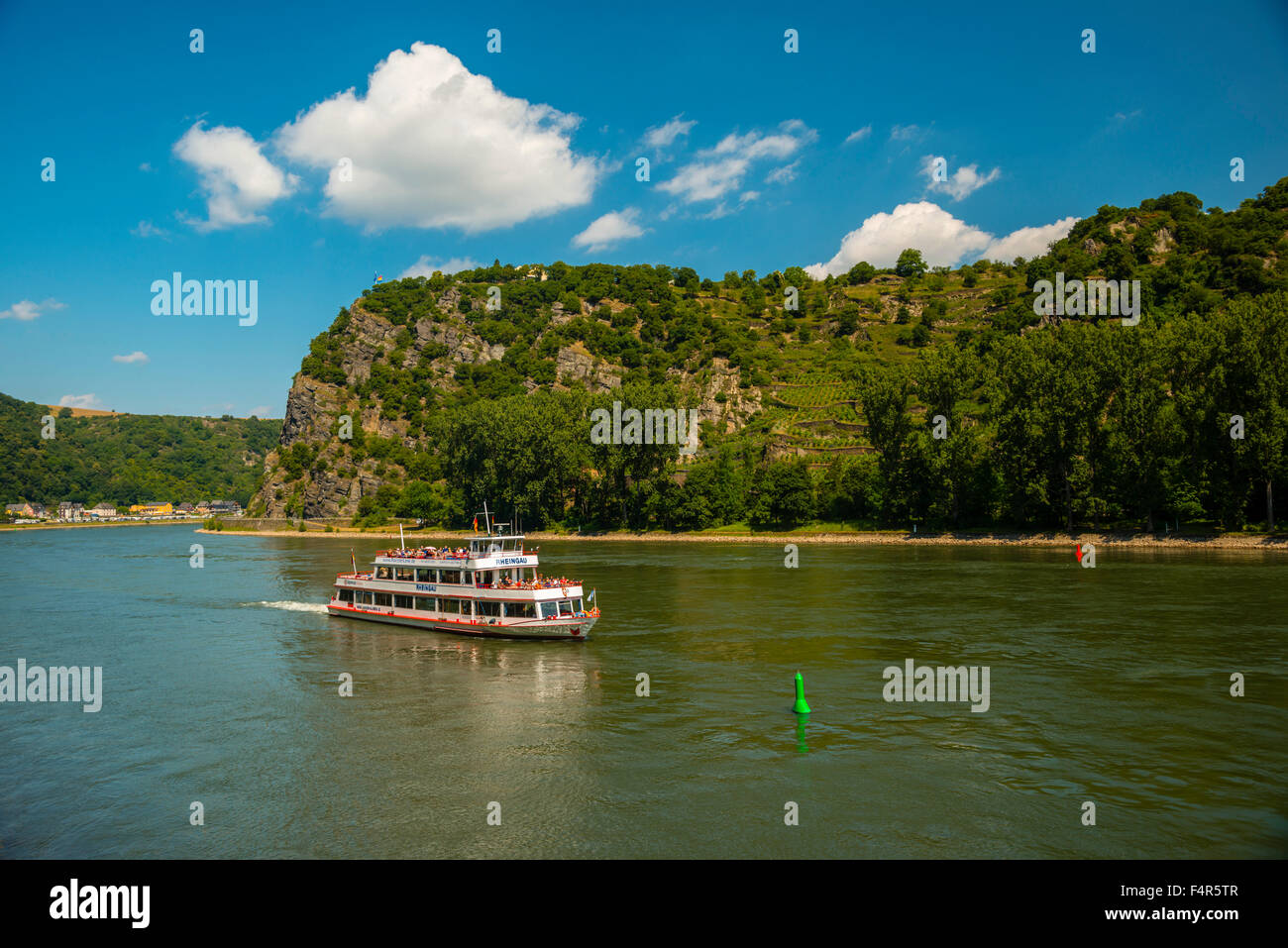 Maison de vacances de bateau, Allemagne, Europe, Sendenhorst, Lorelei, rock, vallée du Rhin moyen, Rheinland-pfalz, Rhin, Saint Goarshausen, Banque D'Images