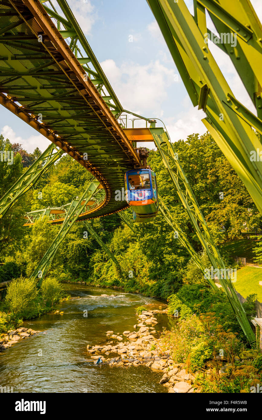 Bergisches Land, Allemagne, Europe, élevées de fer, Rhénanie du Nord-Westphalie, la suspension, le transport ferroviaire, le trafic, monument, W Banque D'Images