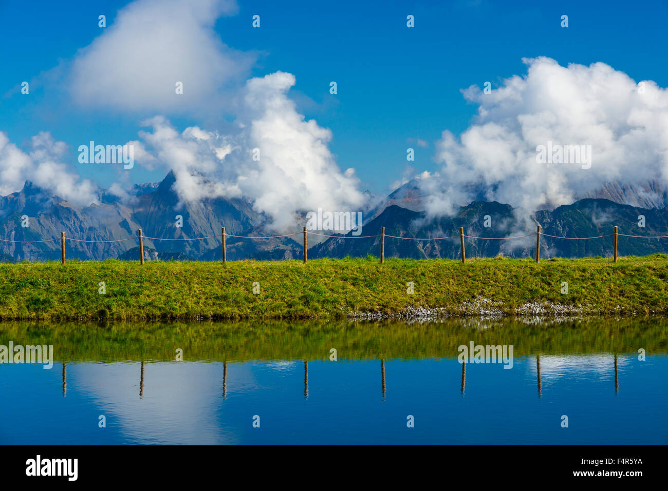 Allgäu, Alpes, Bavière, station de montagne, Allemagne, Europe, artificiel, panorama, étang, lac, Banque D'Images