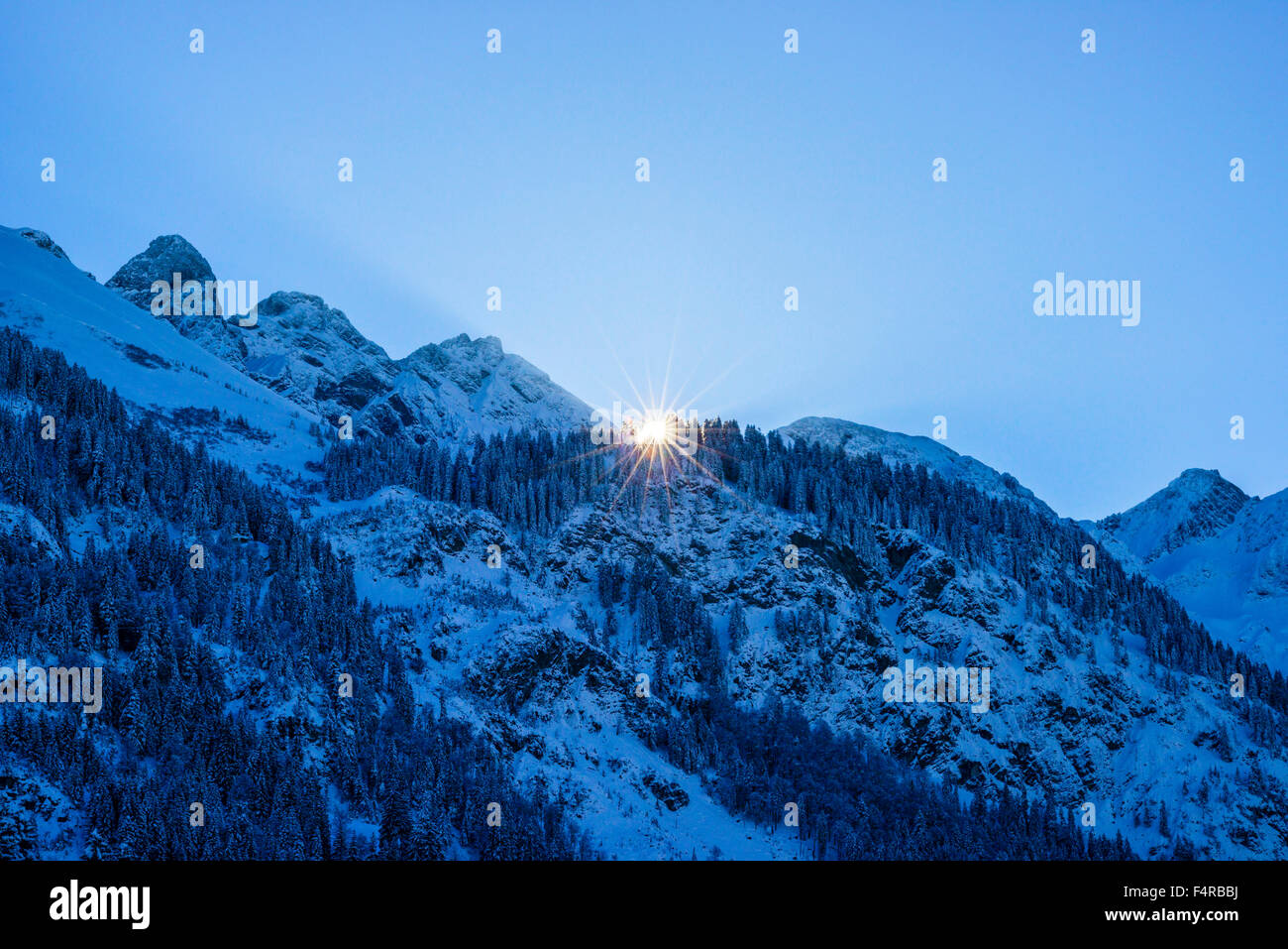 Allgäuer Alpen, Allgäu, Alpes, à l'extérieur, arbres, bavaroise, Allemagne, Europe, les montagnes, le froid, l'Oberallgäu, Oberstdorf, neige, neige, s Banque D'Images
