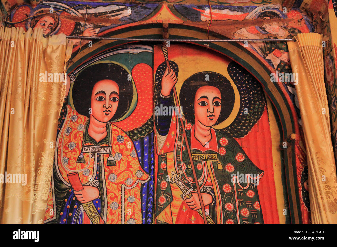 L'église ronde de la région Amhara, Azoa Mariam sur la péninsule Zeghie dans le lac Tana, ou Tsanalake Dembealake, peintures murales Banque D'Images