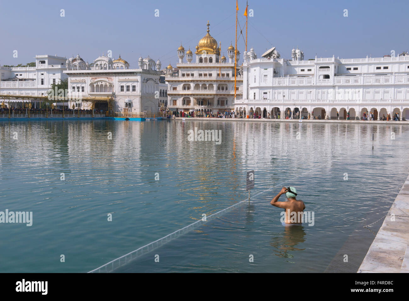 L'Asie, l'Inde, Punjab, Amritsar, temple d'Or, la religion, sikh, culte, saint, Pilgrim, étang, rituel, homme, baignoire, salle de bain Banque D'Images