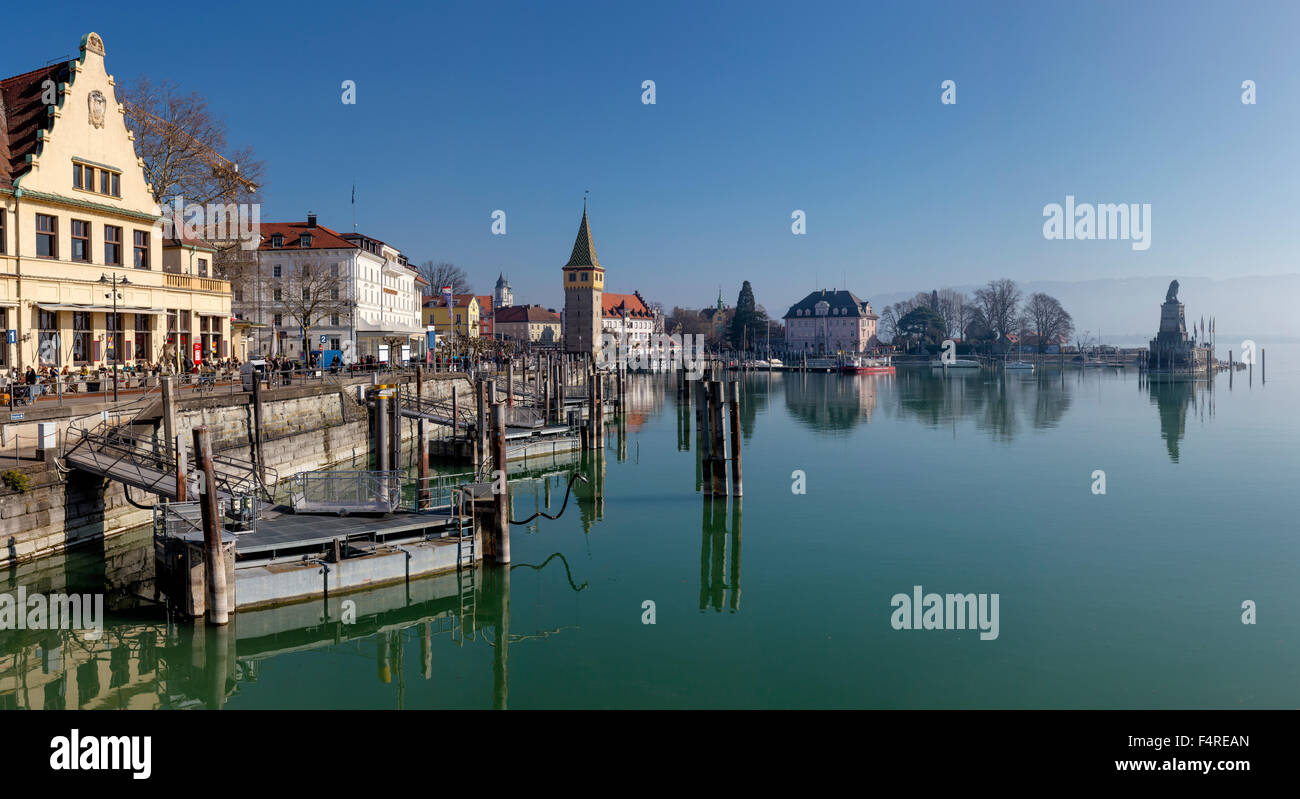 Allemagne, Europe, Bayern, village, l'eau, hiver, lac, Mangturm, tour, Lindau, port, le lac de Constance, Constance, Banque D'Images