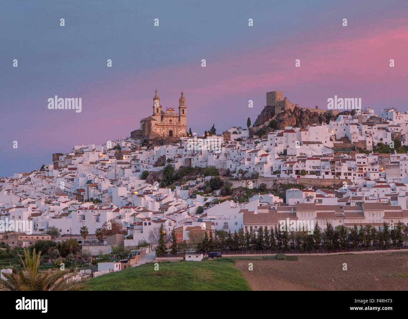 L'Andalousie, région, province de Cadix, Paysage, ville, Olvera, Espagne, Europe, Printemps, architecture, château, coloré, pas de gens, p Banque D'Images