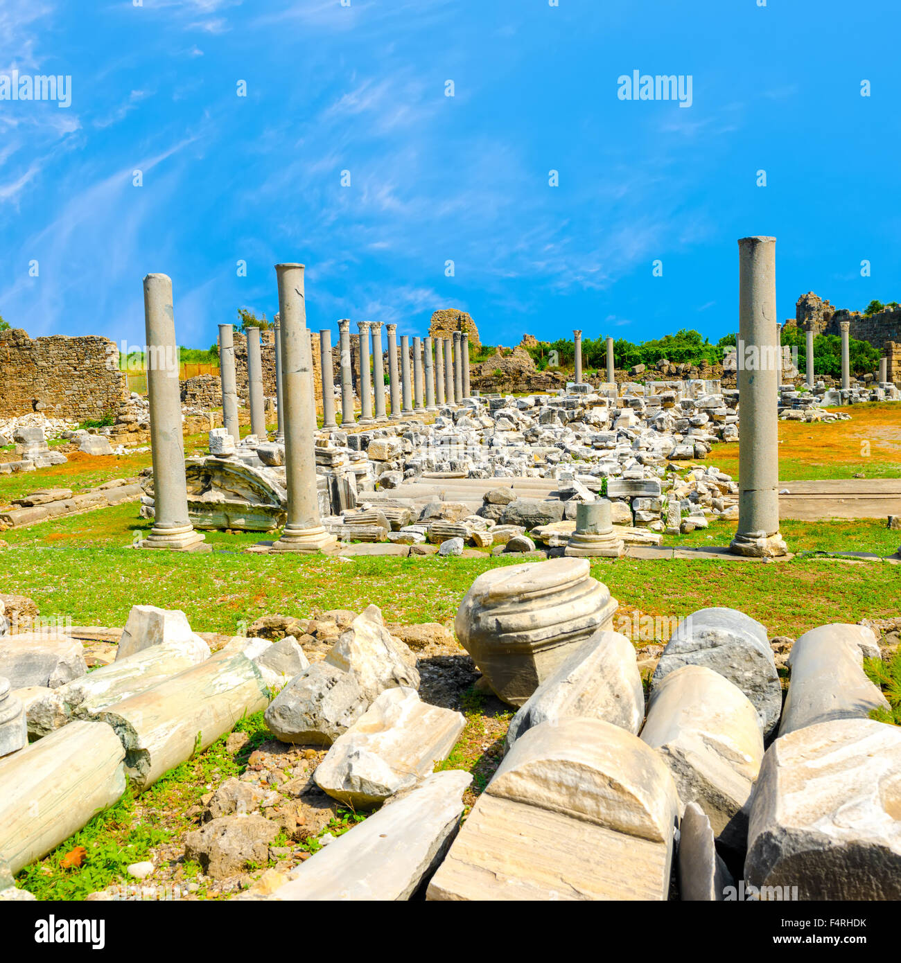 Monuments anciens Tyché temple de Empire romain, Side, Turquie , l'arrière-plan de voyage Banque D'Images