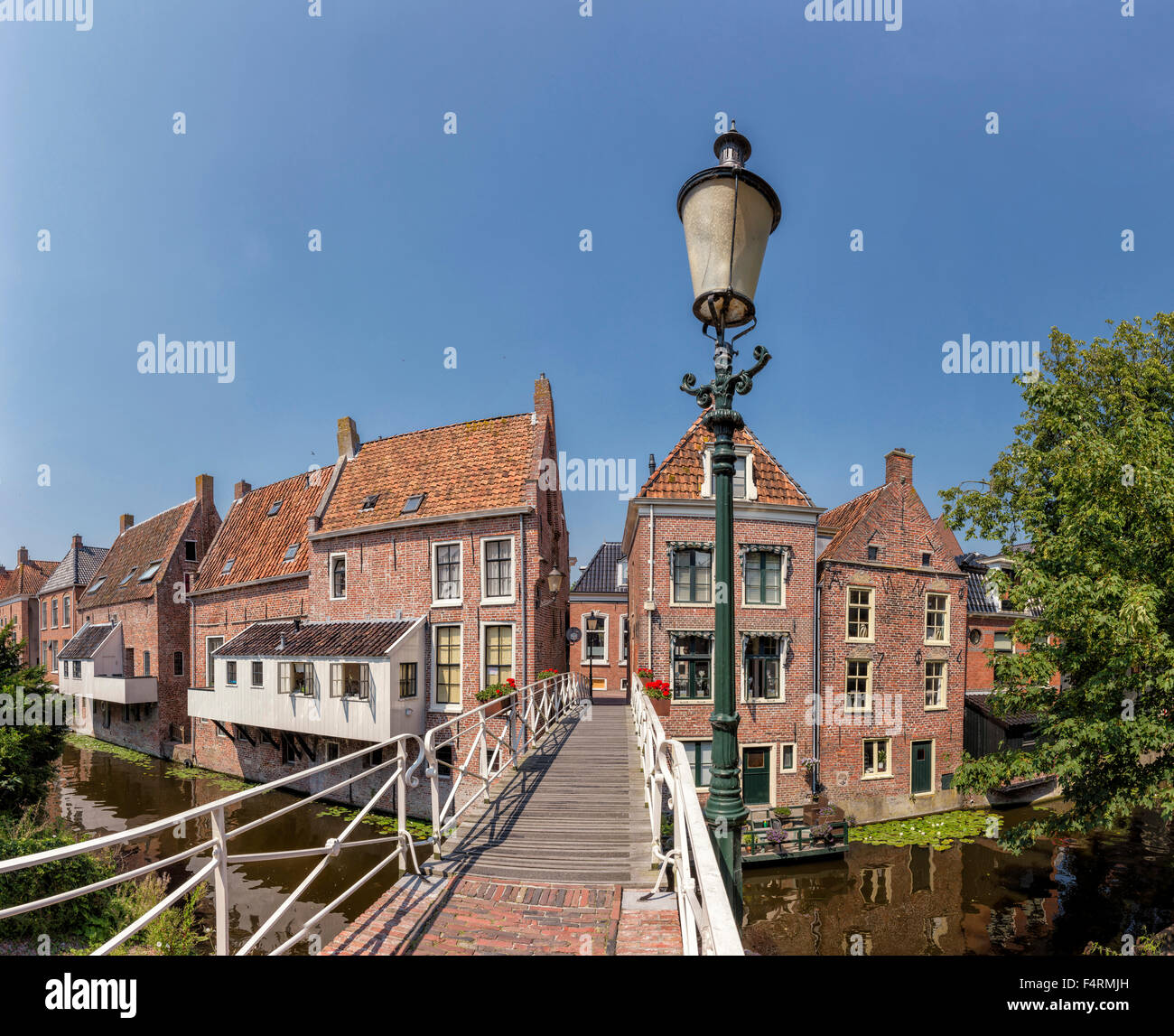 Pays-bas, Europe, Hollande, Delfzijl, Groningen, ville, village, l'eau, l'été, Cuisine, extensions, rivière Damsterdiep Banque D'Images