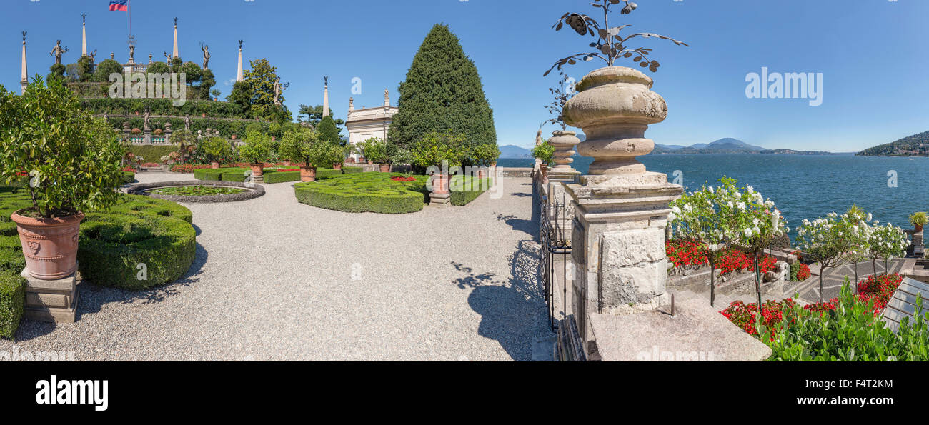 L'Italie, l'Europe, Stresa, Lombardie, Vénétie, îles Borromées, l'Isalo Bella, parc du château, Lago Maggiore, château, fleurs, arbres, Banque D'Images