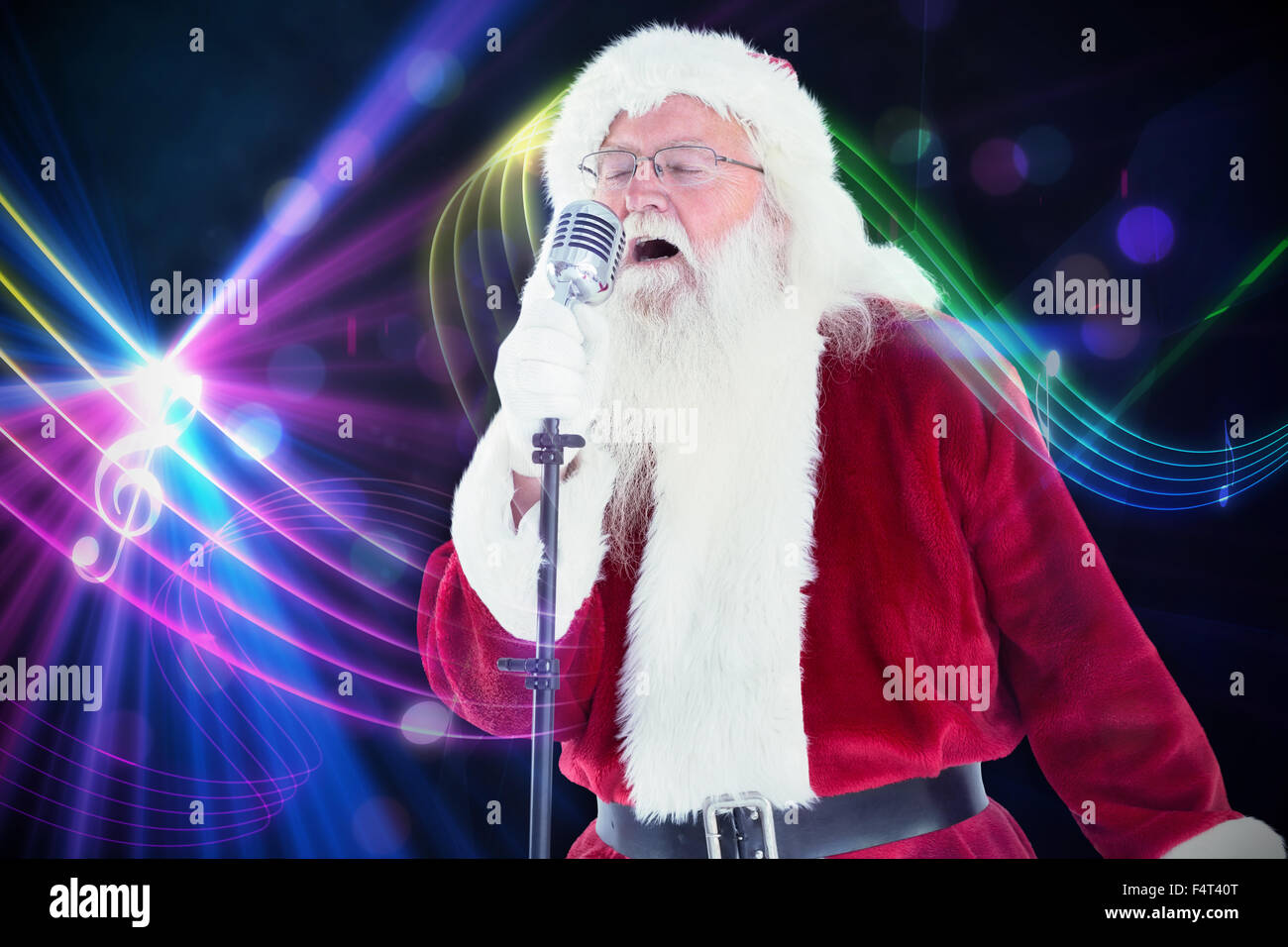 Image composite de santa claus est de chanter des chansons de Noël Banque D'Images