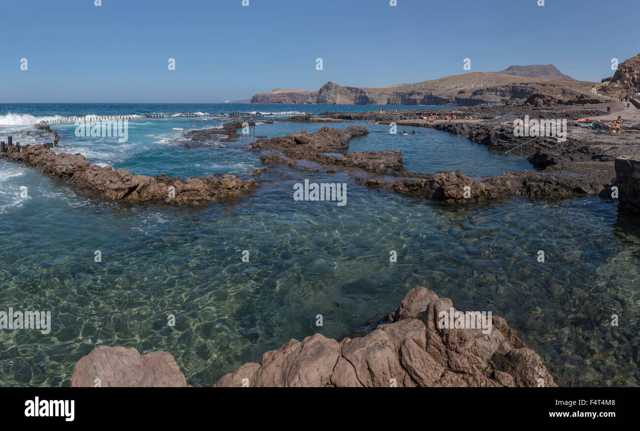 L'Espagne, l'Europe, Puerto de las Nieves, Gran Canaria, Îles Canaries, piscines naturelles, paysage, eau, été, montagne, mer, peop Banque D'Images