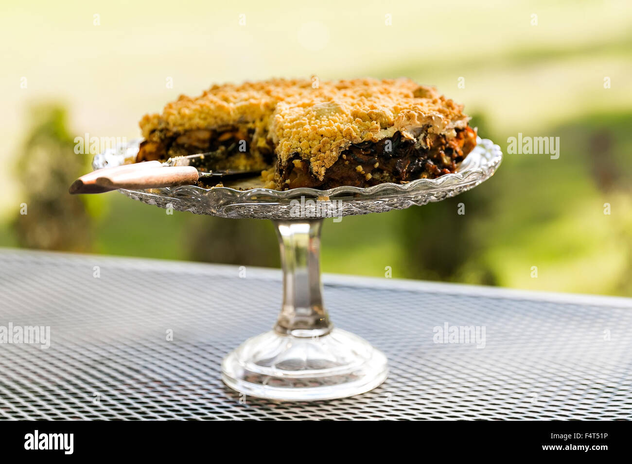 Tarte aux pommes faite maison sur la table de jardin Banque D'Images