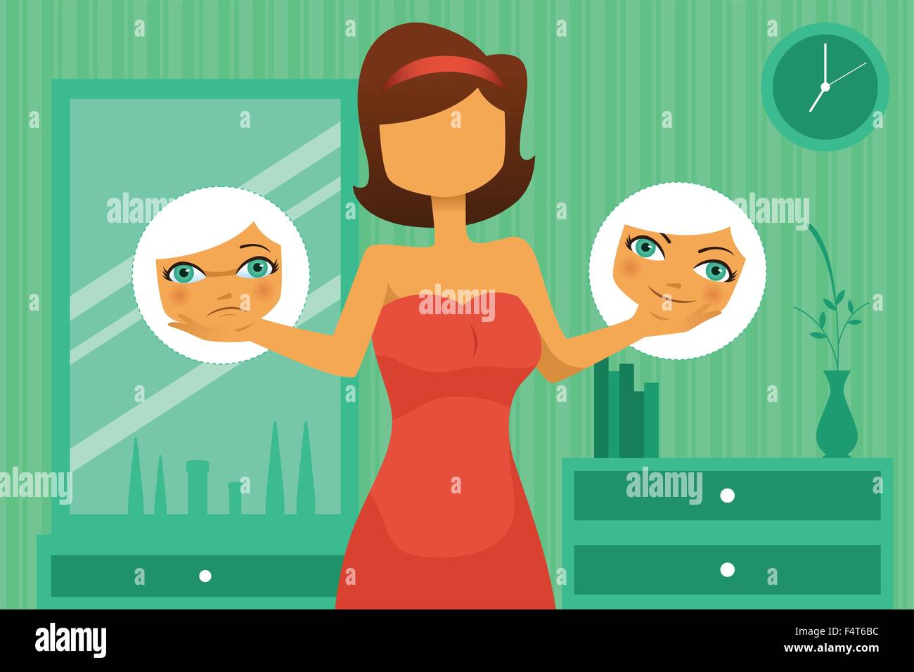 Un vecteur illustration d'une belle femme avant et après un changement d'attitude Illustration de Vecteur Un vecteur illustration d'une belle femme avant et après un changement d'attitude Illustration de Vecteur