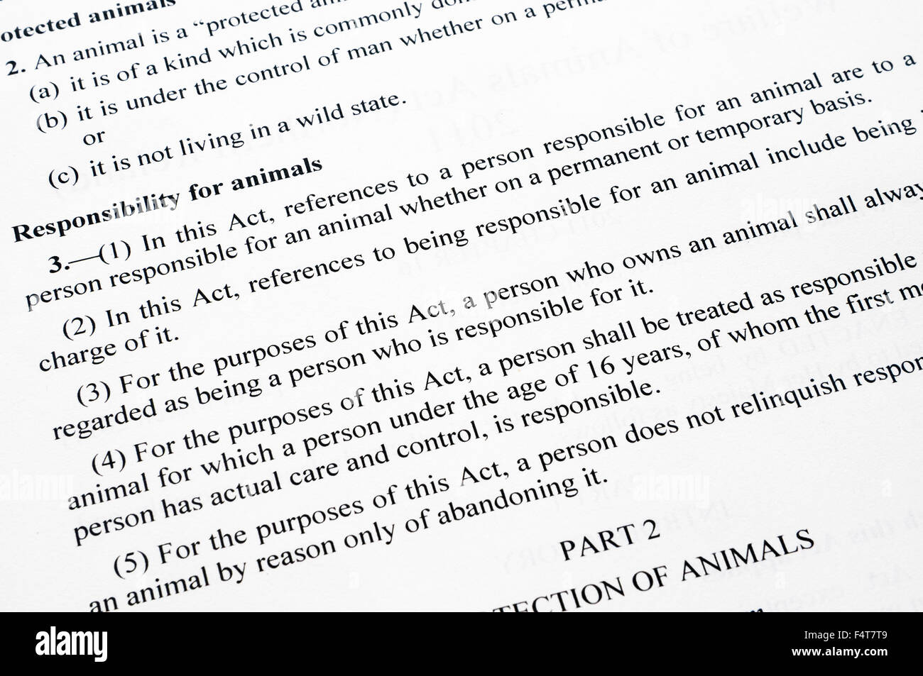 L'article de la Loi sur le bien-être des animaux (Irlande du Nord) 2011 la définition des personnes responsables pour les animaux. Banque D'Images