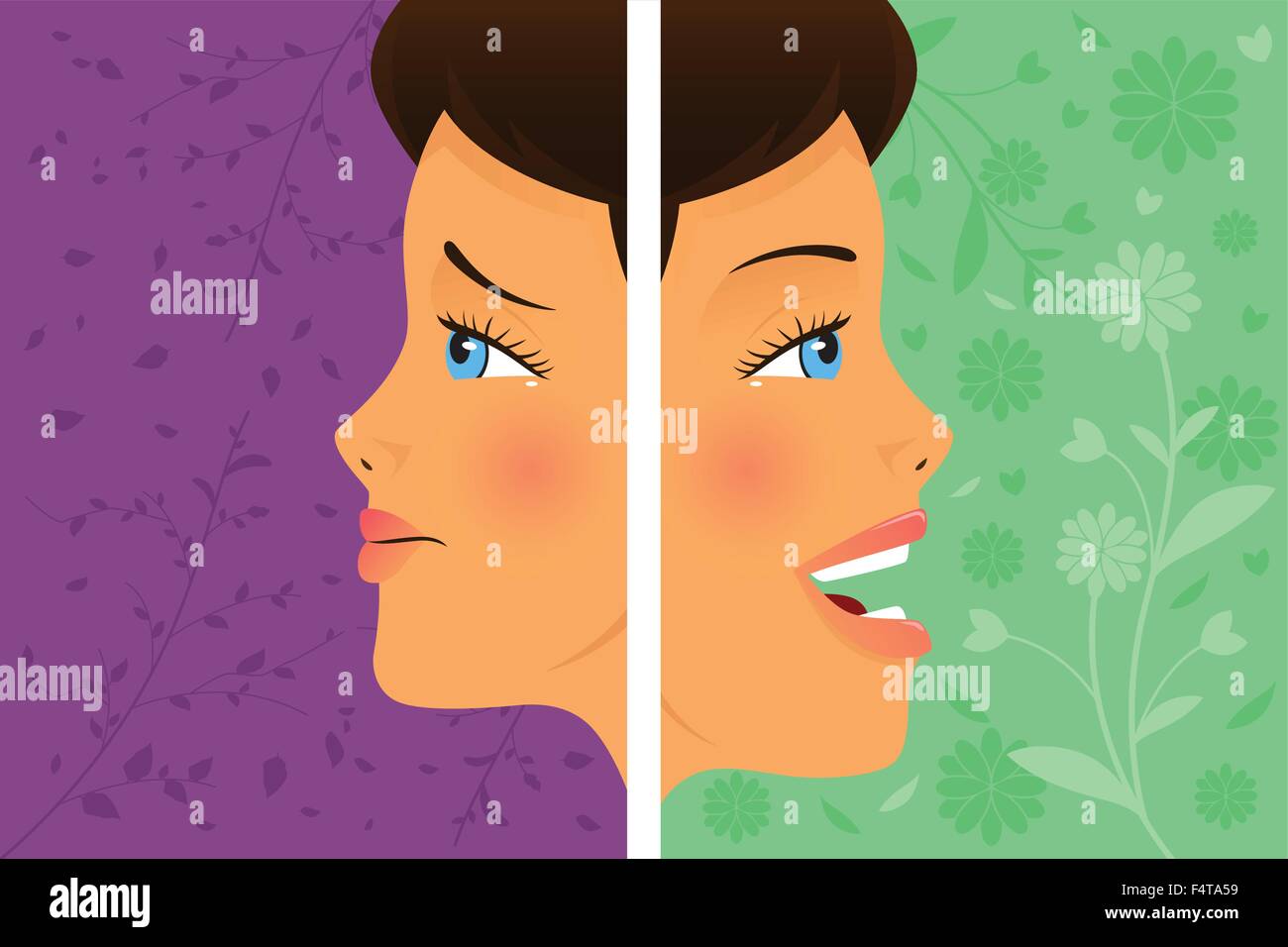 Un vecteur illustration d'une belle femme avant et après un changement d'attitude Illustration de Vecteur Un vecteur illustration d'une belle femme avant et après un changement d'attitude Illustration de Vecteur