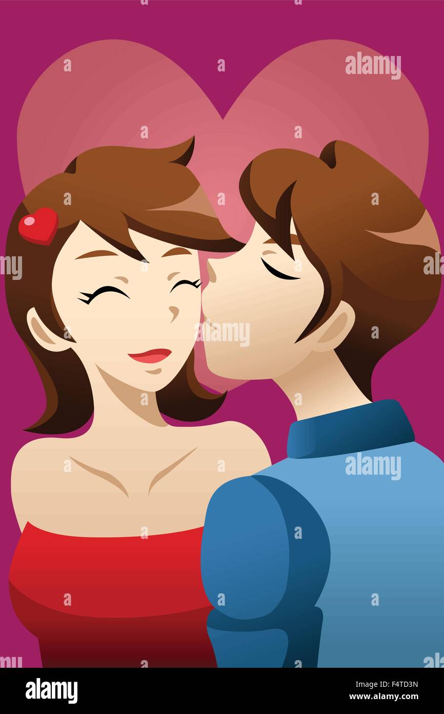 Un vecteur illustration de jeune homme embrassant sa petite amie Illustration de Vecteur