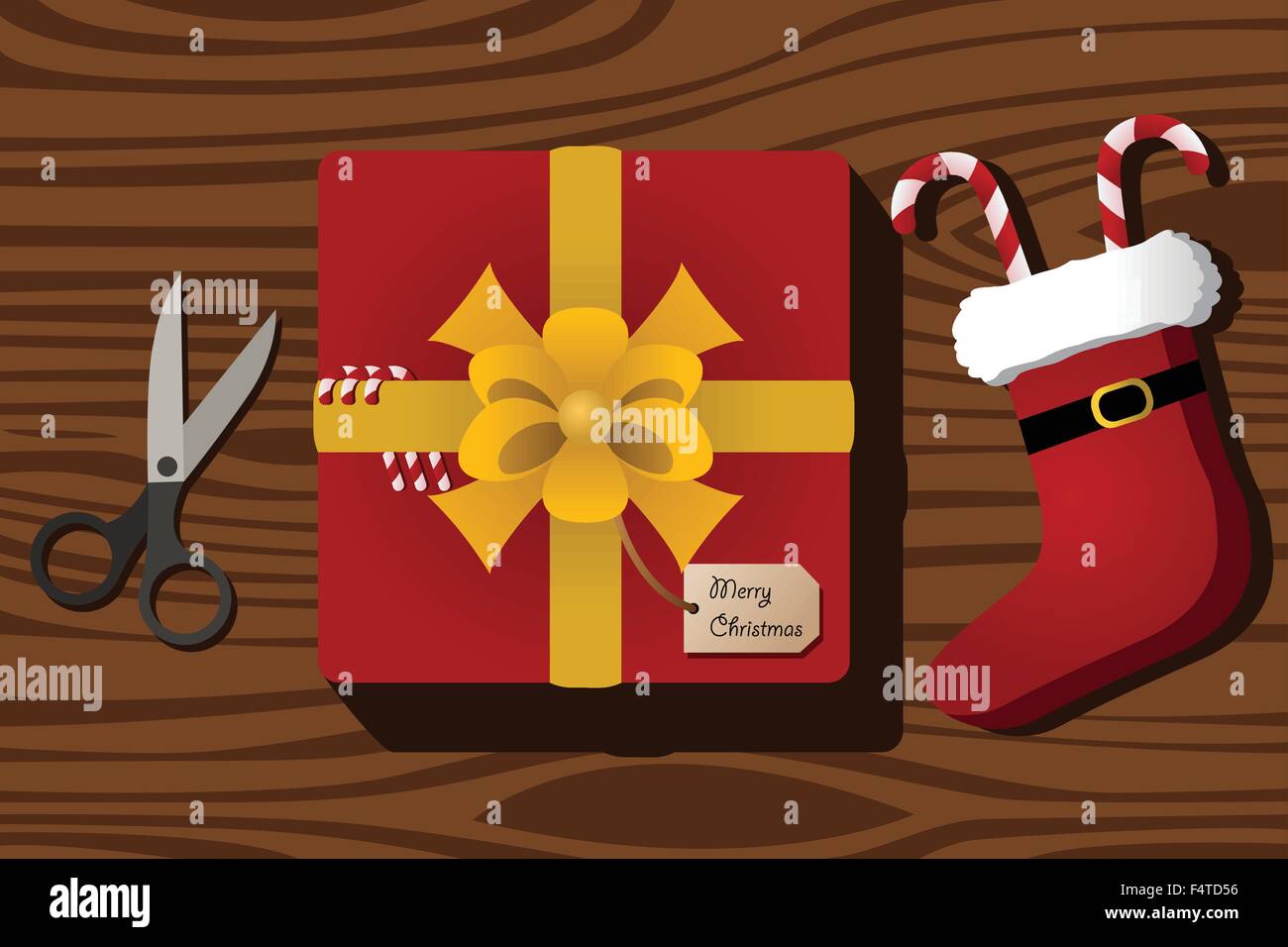Un vecteur illustration de cadeau de Noël sur le dessus de table en bois Illustration de Vecteur
