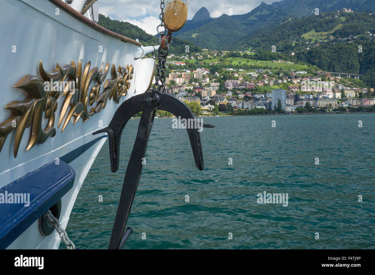 Bateau à vapeur sur le lac Léman, près de Montreux VD Banque D'Images