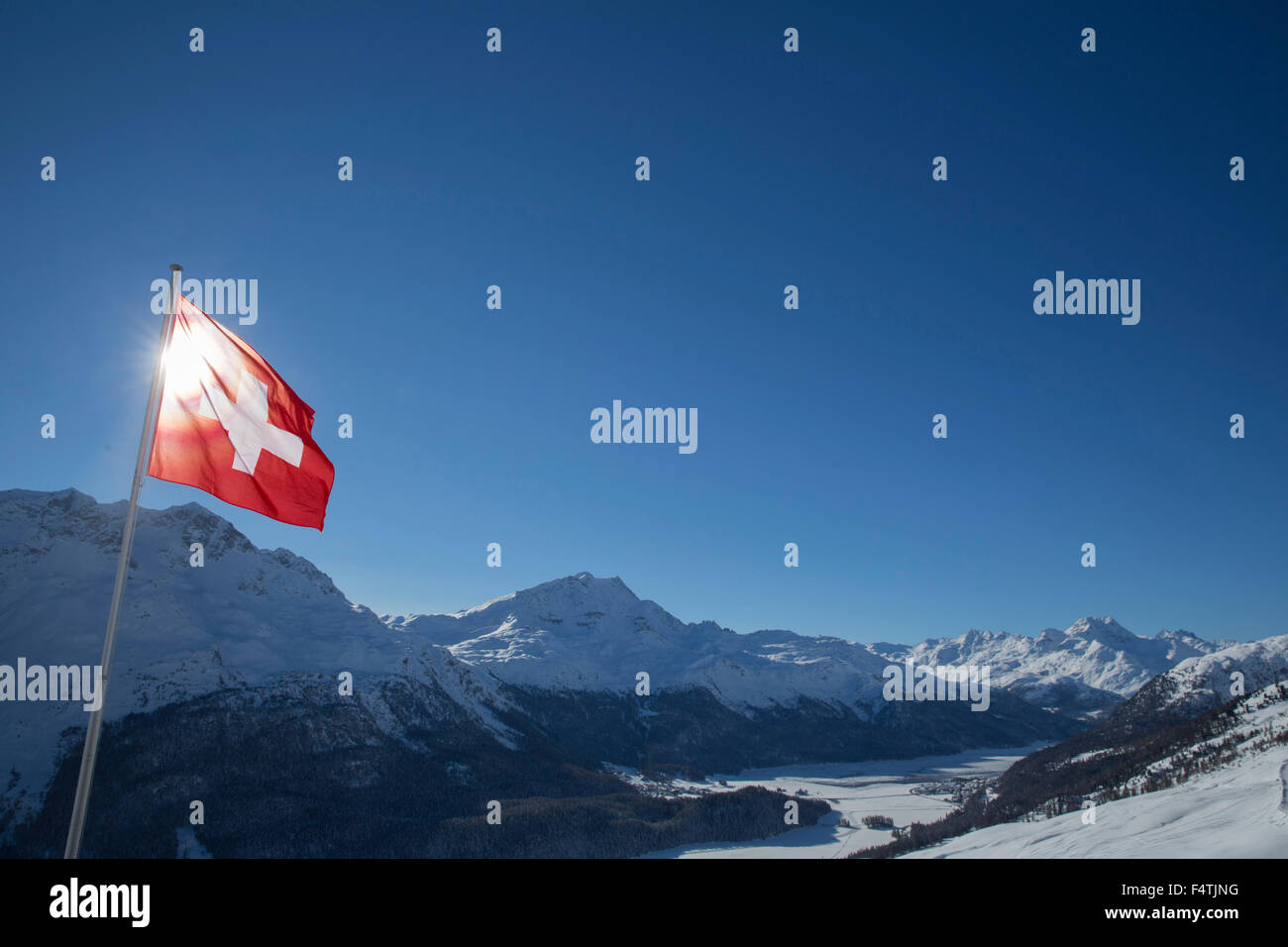 Plus de drapeau suisse, de l'Engadine Banque D'Images