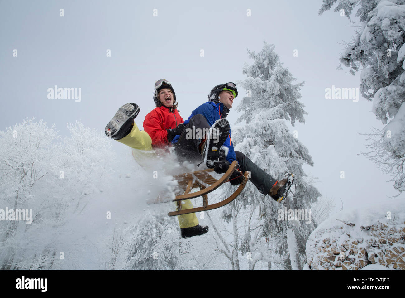 Sur luge au Hörnli, Tösstal Banque D'Images